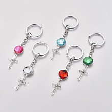 Honeyhandy Acrylic Rhinestone Keychain, with Tibetan Style Crucifix Pendants and Alloy Findings, Mixed Color, 120mm