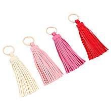 WADORN 4 Colors PU Leather Handmade Tassel Keychain, 5.6 Inch Leather Tassel Pendants Women Wallet Handbag Charms Key Ring Holder DIY Hand Craft Accessories Decoration Jewelry Making Charms