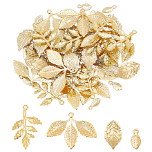 DICOSMETIC 56Pcs 4 Style Brass Pendants, Leaf, Golden, 10.5~26.5x4.5~31x1mm, Hole: 1~1.6mm, 14pcs/style