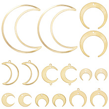 SUNNYCLUE 32Pcs 8 Style Brass Pendant, for Jewelry Making, Moon & Double Horn/Crescent Moon, Raw(Unplated), 13~50x14~40x0.5~1mm, Hole: 1.2~1.4mm, 4pcs/style