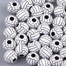 Honeyhandy Craft Style Acrylic Beads, Sports Beads, Volleyball, White, 12x10.5mm, Hole: 3.5~4mm, about 600pcs/500g