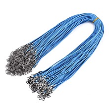 Honeyhandy Waxed Cotton Cord Necklace Making, with Alloy Lobster Claw Clasps and Iron End Chains, Platinum, Deep Sky Blue, 17.12 inch(43.5cm), 1.5mm