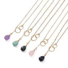 Honeyhandy teardrop, Natural Gemstone Pendants Necklaces, with Brass Linking Rings & Cable Chains, 304 Stainless Steel Lobster Claw Clasps, 17.52~17.72 inch(44.5~45cm), 2mm