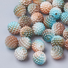 Honeyhandy Imitation Pearl Acrylic Beads, Berry Beads, Combined Beads, Rainbow Gradient Mermaid Pearl Beads, Round, Camel, 10mm, Hole: 1mm, about 200pcs/bag