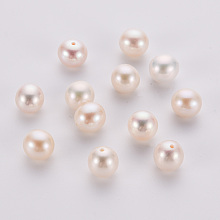 Honeyhandy Natural Cultured Freshwater Pearl Beads, Round, Polished, Grade A, Half Drilled Hole, White, about 7~7.5mm in diameter, hole: 0.8mm