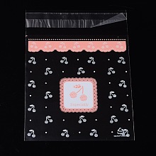 Honeyhandy Rectangle OPP Cellophane Bags, with Cherry Pattern, Pearl Pink, 14x9.9cm, Unilateral Thickness: 0.035mm, Inner Measure: 11x9.9cm, about 95~100pcs/bag