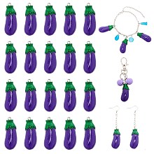 Resin Pendants, with Platinum Tone Iron Findings, Imitation Food, Eggplant, Blue Violet, 39~41x15x14.5~15mm, Hole: 2mm; 24pcs/box