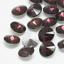 Honeyhandy Pointed Back Glass Rhinestone Cabochons, Rivoli Rhinestone, Back Plated, Faceted, Cone, Burgundy, 10x5mm