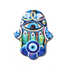 Honeyhandy Opaque Acrylic Pendants, Hamsa Hand/Hand of Miriam Charm, Evil Eye Pattern, 51.5x38.5x2mm, Hole: 1.6mm