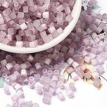 Glass Seed Beads, Imitation Cat Eye, Round Hole, Hexagon, Lavender Blush, 3.5x3.8x3.5mm, Hole: 1mm, 409pcs/pound