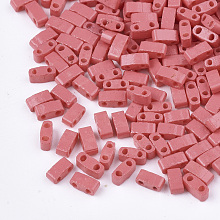 Honeyhandy 2-Hole Baking Paint Glass Seed Beads, Rectangle, Light Coral, 4.5~5.5x2x2~2.5mm, Hole: 0.5~0.8mm