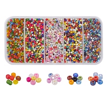 Honeyhandy 6300Pcs 5 Styles Glass Seed Beads, Round, Mixed Color, Mixed Color, 2~3x1.5~2mm, Hole: 0.8~1mm