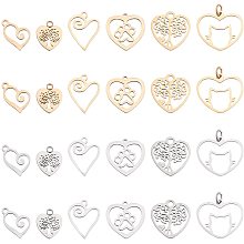 AHANDMAKER 24Pcs 6 Style Heart Stainless Steel Pendants, Stamping Tags Heart Charm Pendant, Light Gold Heart Charms for DIY Crafting Jewelry Findings