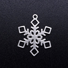 Honeyhandy 201 Stainless Steel Pendants, Snowflake, Christmas, Stainless Steel Color, 23x18x1mm, Hole: 1.4mm