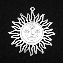 Honeyhandy 201 Stainless Steel Pendants, Laser Cut, Sun, Stainless Steel Color, 37.5x34.5x1mm, Hole: 1.4mm