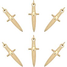 UNICRAFTALE 6pcs Real 14K Gold Plated Dagger Shape Pendants 304 Stainless Steel Charms 1.4mm Hole Metal Pendants for DIY Jewelry Making