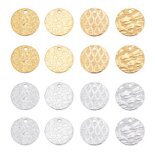 UNICRAFTALE 32pcs 2 Colors Textured Blank Tag Flat Round Metal Dangle Charms Stainless Steel 15mm Disc Blank Charms for Bracelet Earring Jewelry Making