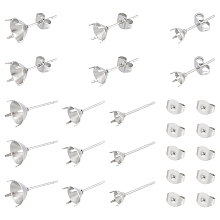 Unicraftale 150Pcs 3 Style 316 Surgical Stainless Steel Stud Earring Findings, Prong Earring Setting, Fit for Rhinestone, with 200Pcs 304 Stainless Steel Ear Nuts, Stainless Steel Color, Fit for 3.5~7mm Rhinestone, 6~16x4~8x3.5mm, Pin: 0.6mm, 50Pcs/style