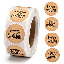 Honeyhandy Self-Adhesive Kraft Paper Gift Tag Stickers, Adhesive Labels, for Festival, Christmas, Holiday, Wedding Presents, with Word Happy MAIL, Navajo White, 25mm, 500pcs/roll