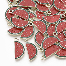 ARRICRAFT Alloy Enamel Pendants, Light Gold, Watermelon, Red, 23x10x2mm, Hole: 2mm