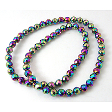 Honeyhandy Non-Magnetic Synthetic Hematite Beads Strands, Rainbow Color, Faceted, Round, 6mm, Hole: 1mm