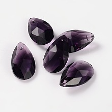 Faceted Teardrop Glass Pendants, Indigo, 22x13x7mm, Hole: 1mm