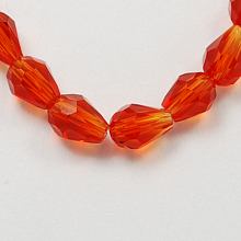 Honeyhandy Glass Beads Strands, Faceted, Teardrop, Orange Red, 11x8mm, Hole: 1mm, about 60pcs/strand, 28 inch