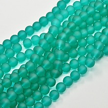 Arricraft Transparent Glass Bead Strands, Frosted, Round, Light Sea Green, 10mm, Hole: 1.3~1.6mm, about 80pcs/strand, 31.4 inches