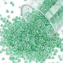 Honeyhandy 12/0 Glass Seed Beads, Transparent Inside Colours Luster, Round Hole, Round, Green, 12/0, 2~2.5x1.5~2mm, Hole: 0.8mm, about 3333pcs/50g