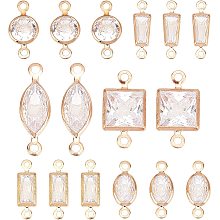 SUNNYCLUE 1 Box 36Pcs 6 Styles Brass Cubic Zirconia Connectors Charms Horse Eye Links Rectangle Oval Link Pendants Square Pendant Accessories for DIY Earring Necklace Bracelet Jewellery Making