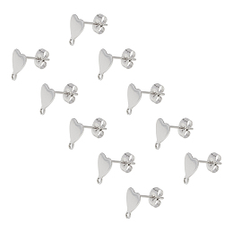 Unicraftale Stainless Steel Stud Earring Findings, with Loop, Heart, Stainless Steel Color, 100pcs/box