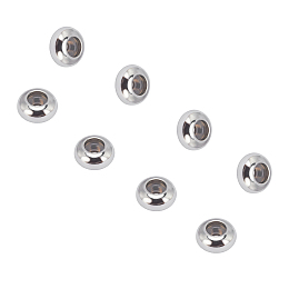 Unicraftale 304 Stainless Steel Beads, with Rubber Inside, Slider Beads, Stopper Beads, Rondelle, Stainless Steel Color, 6x3mm, Rubber Hole: 1.5mm; 30pcs/box