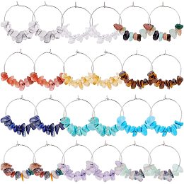 BENECREAT 24 Sets Natural Gemstone Bead Wine Glass Charms, Drink Markers Tags with 12 Styles Stone Beads and Hoop Earrings for Cocktail Champagne Party Favors Decoration