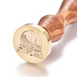 Honeyhandy Brass Wax Seal Stamp, with Wooden Handle, for Post Decoration, DIY Card Making, Magic Themed Pattern, Golden, 90x26mm