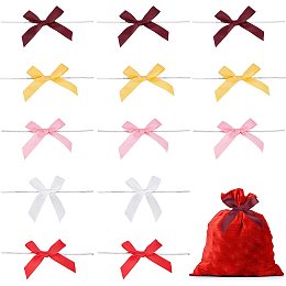 GORGECRAFT 150Pcs 5 Colors Mini Satin Ribbon Twist Tie Bows 2.5 Inch Polyester Bows with Iron Wire Twist Crafts Tying Up for Halloween Christmas Wedding Gift Wrapping Supplies Candy Bags Decoration