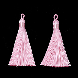 Honeyhandy Polyester Tassel Big Pendants Decoration, Pearl Pink, 80~90x8.5~9mm, Hole: 4x6mm