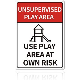 GLOBLELAND Unsupervised Play Area Sign, 10x12 inches 35 Mil Aluminum Use Play Area at Own Risk Sign for Indoor Outdoor, UV Protected and Waterproof