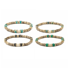 Honeyhandy Stretch Bracelets, with Natural & Synthetic Gemstone Beads, Coconut Beads and Brass Spacer Beads, Mixed Color, Inner Diameter: 2-1/4 inch(5.8cm)