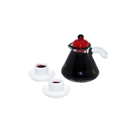 Honeyhandy Mini Resin Coffeepot & Cup Sets, Miniature Ornaments, Micro Landscape Garden Dollhouse Accessories, Pretending Prop Decorations, Mixed Color, Coffeepot: 16x14mm, Teacup: 6x11mm, 3pcs/set