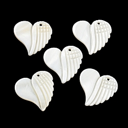 Honeyhandy Natural Freshwater Shell Pendants, Heart Shaped Wing Charms, Seashell Color, 25.5x26.5x2.5mm, Hole: 1.6mm