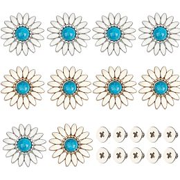 GORGECRAFT 1 Box 10 Sets 2 Colors Screw Back Buttons Zinc Alloy Button Turquoise Decorative Conchos Round Vintage Engraving Daisy Blue Castings Buckle for Purse Bag Leather Craft DIY Accessories