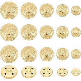 OLYCRAFT 50Pcs Metal Blazer Buttons Flat Round Brass Buttons with Badge 15mm 18mm 20mm 23mm 25mm Vintage Suits Button Set for Blazer, Suits, Coats, Uniform and Jacket - Golden