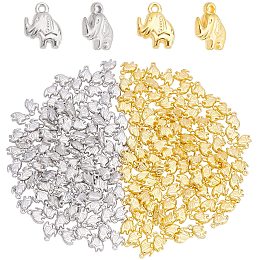 PandaHall Elite 200pcs Elephant Charms, Lucky Animal Pendants Tibaten Style Charms Plastic Cute Beads for DIY Bracelets Necklace Jewelry Making Craft, Platinum & Golden