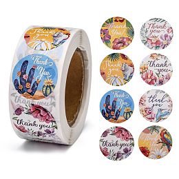 Honeyhandy DIY Scrapbook, 1 Inch Thank You Stickers, Decorative Adhesive Tapes, Flat Round with Flower & Word Thank You, Colorful, 25mm, about 500pcs/roll