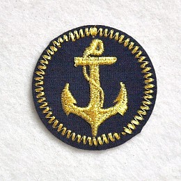 Honeyhandy Computerized Embroidery Cloth Iron on/Sew on Patches, Costume Accessories, Appliques, Flat Round with Anchor, Gold, 45mm