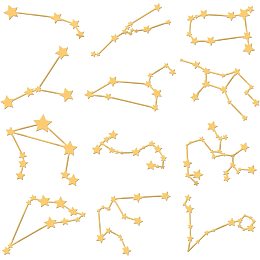 OLYCRAFT 12Pcs Orgonite Sticker 12 Constellation Sticker Energy Tower Decorate Stickers Self Adhesive Golden Metal Stickers for Scrapbooks DIY Resin Crafts Phone & Water Bottle Decor - 1.6x1.6 Inch