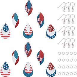 SUNNYCLUE DIY 6 Pairs Faux Leather Three Layer Teardrop Earring Making Kit Independence Day Theme Teardrop Leaf Layered with for Jump Rings & Earring Hooks for Beginners Jewelry Making Supplies