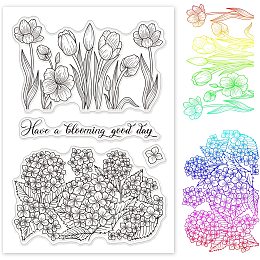 GLOBLELAND Tulip Hydrangea Silicone Clear Stamps Flowers Transparent Stamps for Birthday Valentine's Day Cards Making DIY Scrapbooking Photo Album Decoration Paper Craft