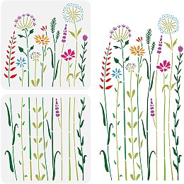 BENECREAT 2Pcs Wildflower Stencils, 12x12inch Tall Flower Weeds Tree Plants PET Painting Templates Drawing Stencils for Scrapbooking, Floor Furniture, Wall Art