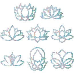 GORGECRAFT 16PCS Lotus Window Clings Anti Collision Rainbow Window Glass Stickers for Birds Strike Flower Decals Non Adhesive Prismatic Vinyl Film for Sliding Doors Windows Glass